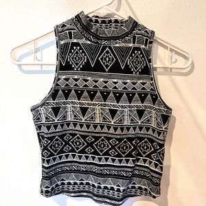 Black Geometric Pattern Crop Top